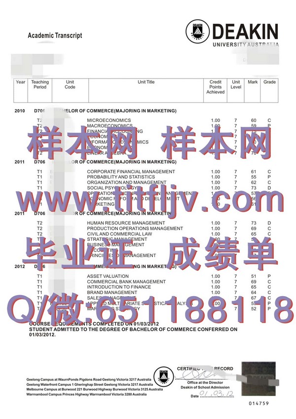 澳大利亚迪肯大学成绩单毕业证模版、文凭参考、学位证、成绩单图片.jpg